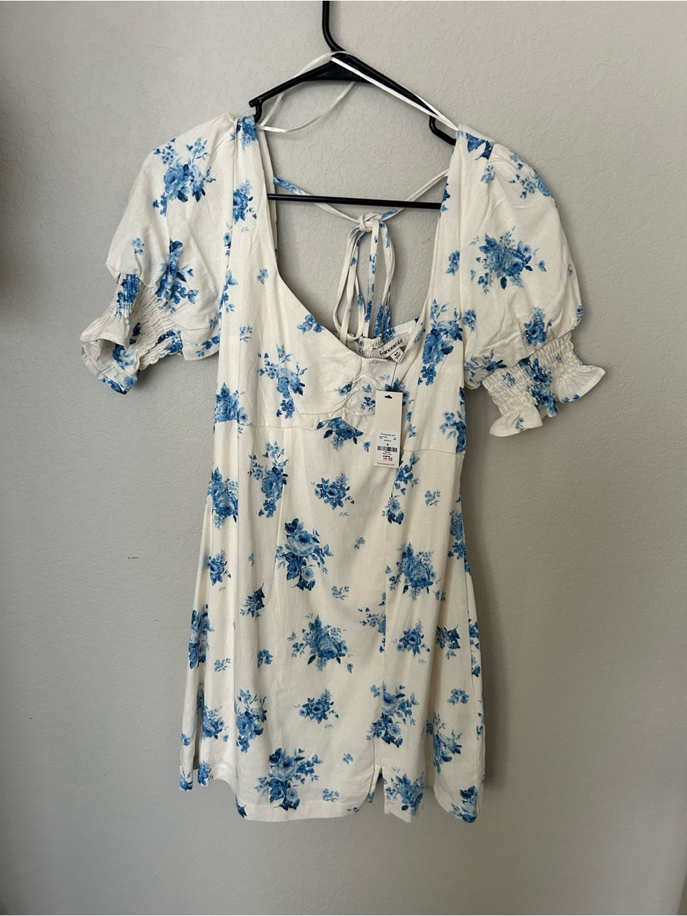 Francesca’s White Mini Dress with Blue Floral Print